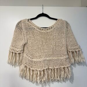 Free People Cream Fringe Sweater